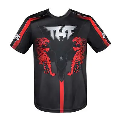 TUFF Muay Thai Boxing T-Shirt Black Double Tiger With Thai Mythical Forest • £24.99