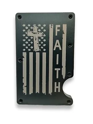 Christian American Flag Minimalist Wallet RFID Blocking Money Clip Gun Metal • $16