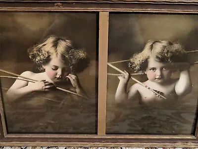 PR ANTIQUE 1897 WOOD FRAME CUPID AWAKE CUPID ASLEEP PHOTO PRINTS M.B. Parkinson • $50