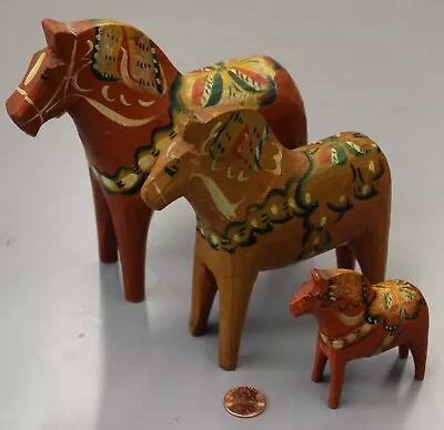 3 Vintage Carved Wood Swedish Dala Horses Looks Like Nils Olsson • $29.95