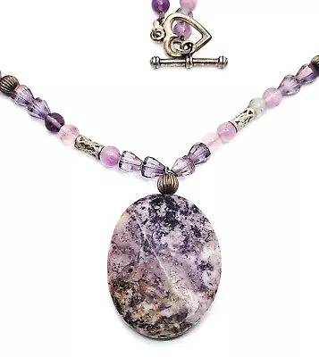 Lepidolite Gemstone Artisan Necklace With Flourite And Amethyst Necklace • $23.80