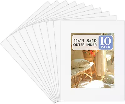  Pack Of 10 11X14 For 8X10 Color Picture Photo Mat -White-Core Acid-Free - Gr • $21.55