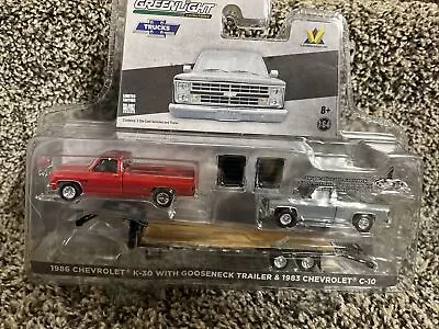 1:64 GreenLight Red 1986 Chevy K-30 Pickup W/GOOSENECK & Project 1983 C10 B&B • $30.99