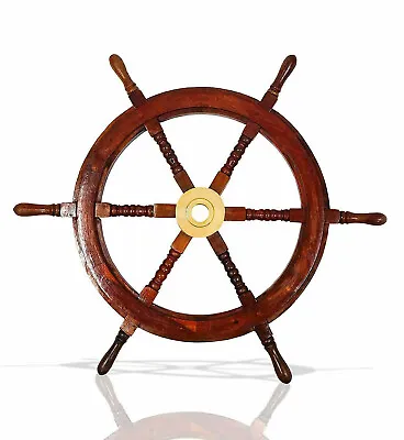 £50.76 • Buy 24  Brass Finishing Wooden Steering Ship Wheel Pirate Vintage Wall Boat Décor 