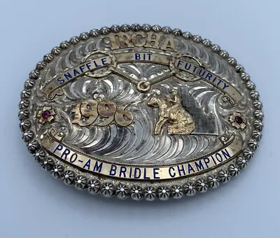 Vogt 1996 Sterling Silver + 14K Gold Filled IRCHA Pro-Am Bridle Champion Buckle • $350