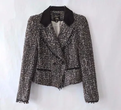 Nordstrom Mcginn Size 8 Blazer Jacket Black Wool Tweed Metallic Long Sleeve  • $29.98