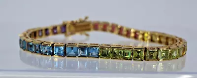 Yellow Gold-Plated & Sterling Silver 925 Multi-Colored CZ Gemstones 7 Bracelet • $0.96