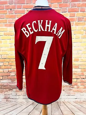 England 2002 Away Long Sleeve Football Shirt Mens Umbro Large David Beckham #7 • £69