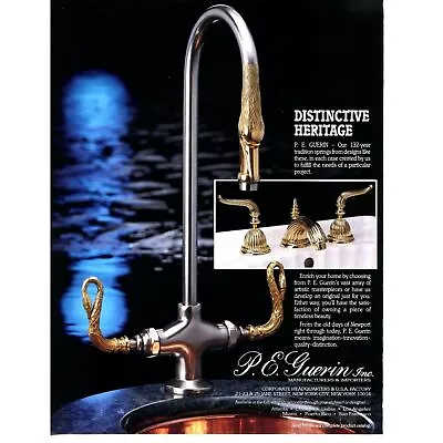 1990 PE Guerin Print Ad Paper Magazine Clipping Bathroom Sink Faucet Design Art • $11.19