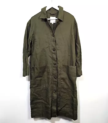 Madewell Linen Oversized Duster Coat Womens Size Small Green Olive Pockets • $75