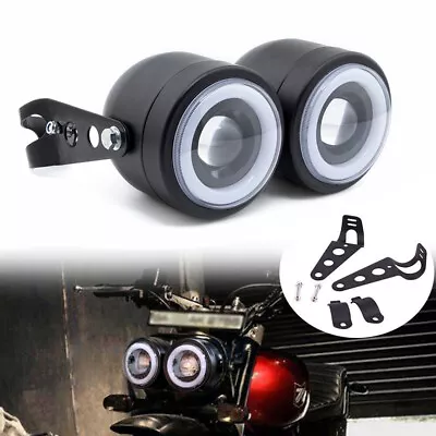 Twin Front Dual Motorcycle DRL Headlight W/ Bracket For Harley Street Fighter • $53.50
