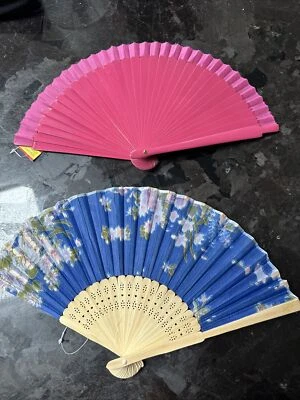 £4.70 • Buy Pair Of Wooden & Fabric Spanish Hand Fan Folding