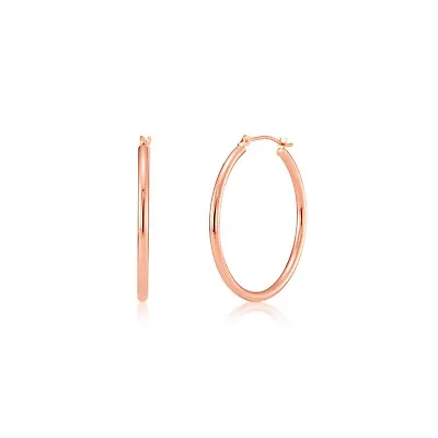 10K Real Solid Rose Gold Shiny Polished Round Creole Hoop Earrings All Sizes • $89.99