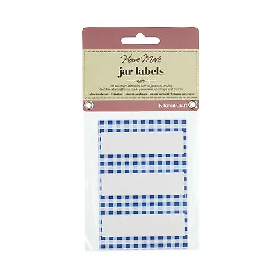 Kitchen Craft Blue Gingham Jam Jar Labels Pack Of 30 Self Adhesive Jar Stickers • £5.25