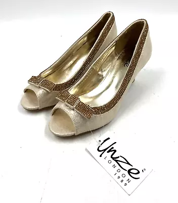 Unze London Gold Embellished Party Heel Shoes UK 4 T2750 D127 • £12.99