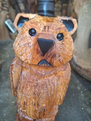 Chainsaw Carving Bear Great Gift Idea Elm Wood Home Garden  Sculpture Art Craft  • £80