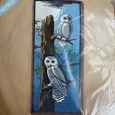 Owls Picture Vintage Needlepoint Kit LeeWards NIP 10x24 • $28