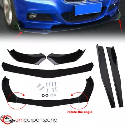 Car Front Bumper Lip Spoiler Body Kit + Rear Side Skirt Splitter Universal Black • $27.79