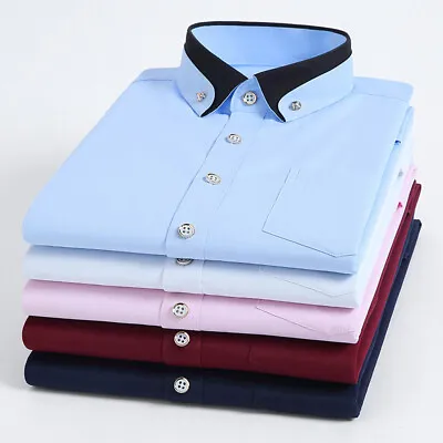 Mens Casual Double Collar Slim Fit Formal Long Sleeve Shirt USUS • $5.39