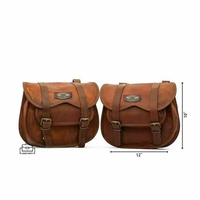 Saddlebags Motorcycle 2 Side Brown Leather Side Pouch Saddle Panniers 2 Bags • $55.13