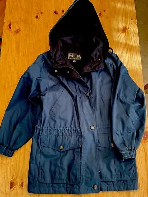 Vintage Blue Fleece Lined Pacific Trail Jacket Removable Hood Drawstring Waist • $25