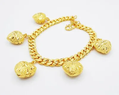 $38.66 • Buy Hearts 22K 23K 24K Thai Baht Yellow Gold Plated Bracelet Bangle Jewelry Women
