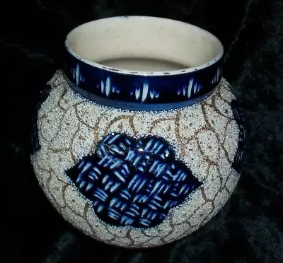 Antique Thomas Forester Cobalt Blue Sand Glaze Majolica Cache Pot Jardiniere • $78.40