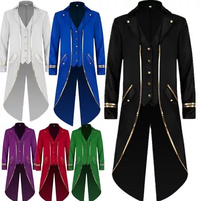 Mens Steampunk Vintage Cosplay Coat Lapel Collar Long Sleeve Tailcoat Jacket • $7.35