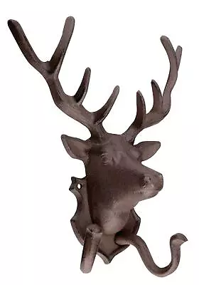 Huge Cast Iron Coat Hook Stag Head Hook Deer Antler Wall Mounted 27cm • £17.99