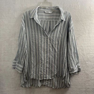 $8.99 • Buy Zara Basic Blouse Top Womans XL Striped Blue 3/4 Sleeve V Neck Pullover