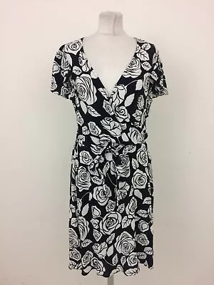 Myleene Klass Women's Dress Size 14 Black Rose Print Pockets Tie Back Used F1 • £9.99