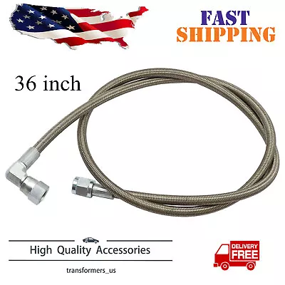 Turbo Oil Feed Line 36  Steel Braided -4 -4AN 90 Degree X Straight PTFE Line • $15.45