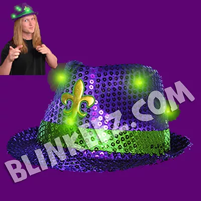 NEW! MARDI GRAS Purple Flashing LED Sequin LightUp Fedora Hats • $18.88