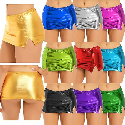 Sexy Women Shiny Wet Look Leather Bodycon Pencil Skirt Split Mini Skirt Clubwear • £6.30