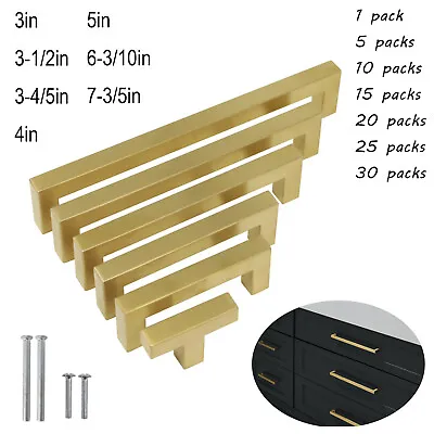 $49.34 • Buy Stainless Steel Kitchen Cabinet Handles Brushed Brass Drawer Pulls Square Knobs