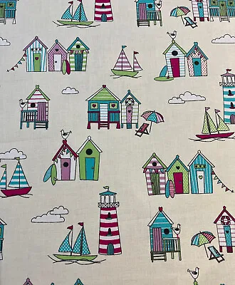 £5.50 • Buy 1/2 Metre Crafty By Chatham Glyn Happy Days Nautical Beach Hut Cotton Fabric