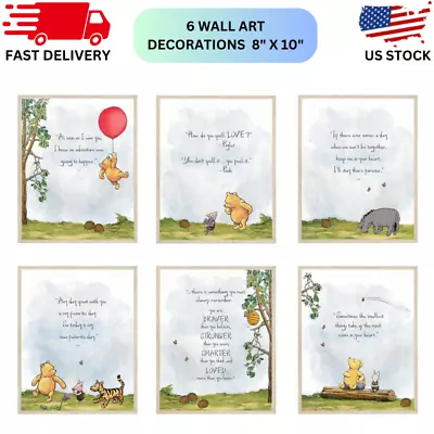 Classic Winnie The Pooh Wall Art Decorations By  - Set Of 6 8X10 Inch - Nursery  • $24.29