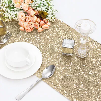 TtS Ivory Glitter Sequin Table Runner Cover 12 X108  Shiny Sparkly Wedding Party • £6.59