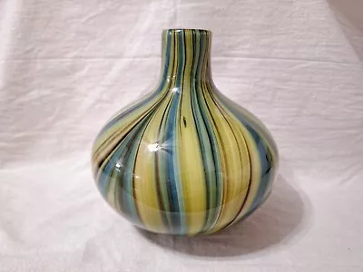 Murano Style Hand Blown Art Glass Vase Venetian Multicolor Swirl Mid Century • $56.63