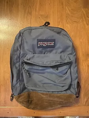 Vintage 90’s Jansport Leather Suede Bottom Backpack Navy School Book Bag Blue • $25