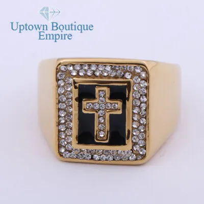 Men's Stainless Steel CZ Christian Holy Cross Square Ring Size 8-13 *64 • $15.99