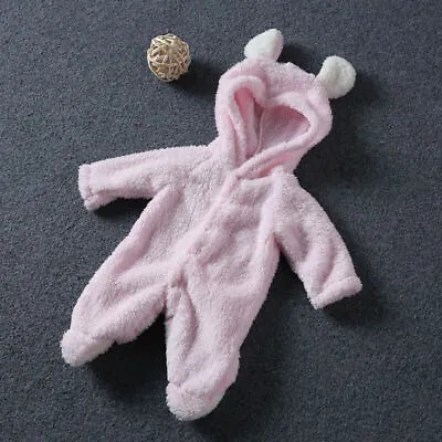 Newborn Baby Boy Girl Kids Teddy Bear Hooded Romper Jumpsuit Bodysuit Nightwear • £7.09