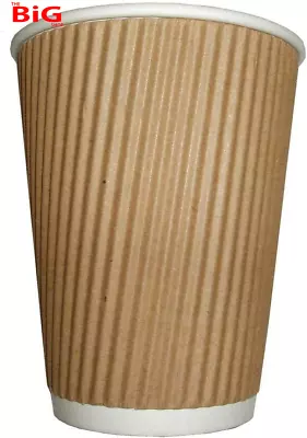 100  X  Kraft  12  Ounce  Ripple  3  Ply  Disposable  Insulated  Paper  Cups  Fo • £17.99