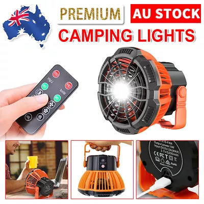 Portable Camping Lights Fan LED Rechargeable Outdoor Tent Lantern W/ Hook Remote • $30.85