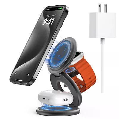 3in1 Wireless Charger Foldable Charging Stand For IPhone 14/13/15/iWatch/AirPods • £53.99