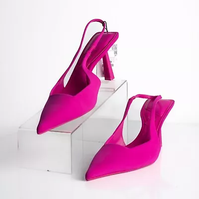 Zara Womens Hot Pink Pointed Toe SlingBack Pumps Heels Fabric US 9 EU 40 NWD • $49.99