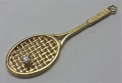 $205 • Buy 14k Solid Gold Tennis Racket W/Diamond Tennis Ball Pendant 2.2 Grams Stamped 14K