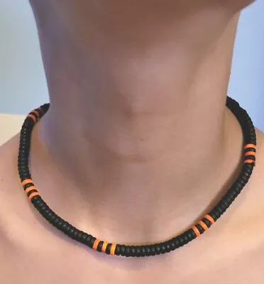 Wooden Beaded Black/Orange Mens /womens Necklace 6mm  Length 16  • £5