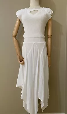 Vintage Contempo Casuals Gauze Maxi Dress White Elastic Waist Size XS/S • $110