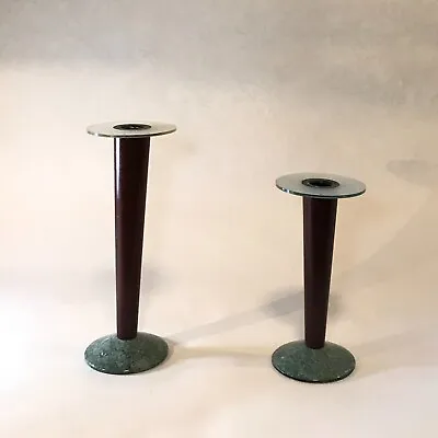 Rare Postmodern Memphis Era Candlesticks In Mahogany Marble Italian 1980s • $79